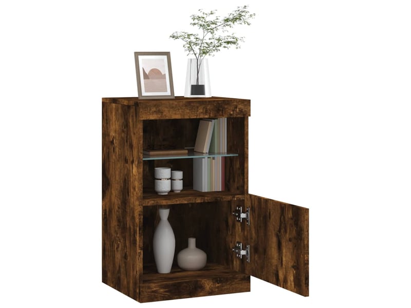  Buffet - bahut - meuble de rangement avec lumières led chêne fumé 41x37x67 cm  - Conforama E