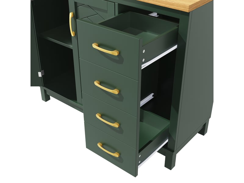Buffet de cuisine vert en mdf avec 4 portes, meuble de rangement avec led et porte-gobelets, style campagne, 105.5x40x180cm - Conforama R