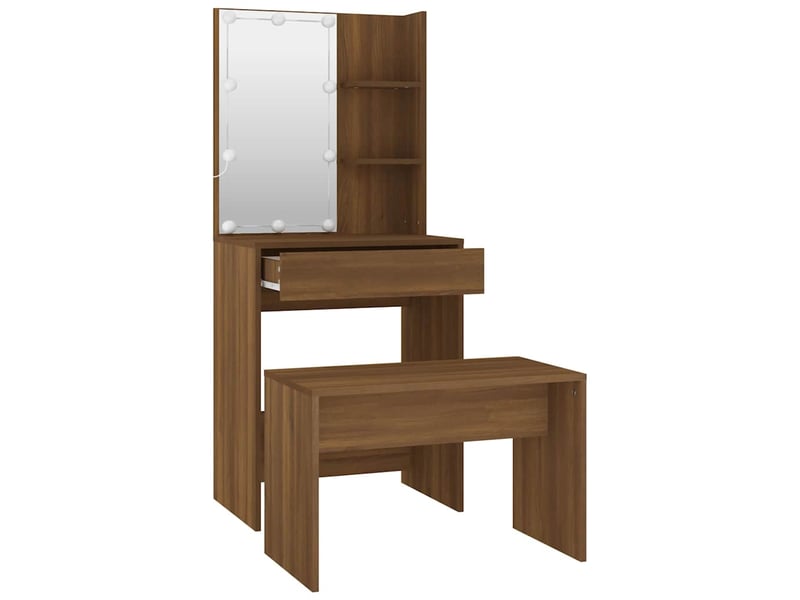 Ensemble de coiffeuse avec led chêne marron bois d'ingénierie - Conforama E