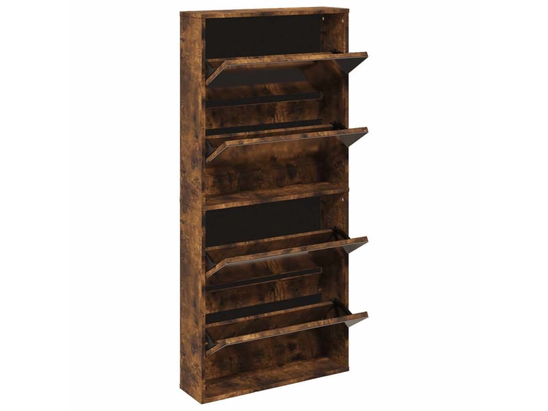  Meuble à chaussure, armoire à chaussures miroir à 4 niveaux chêne fumé 63x17x134 cm  - Conforama C