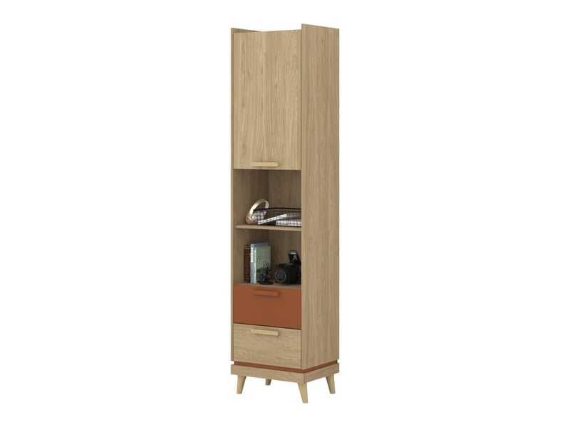  Bibliothèque noki – chêne clair et moka – 1 porte + 2 tiroirs style scandinave  - Conforama A