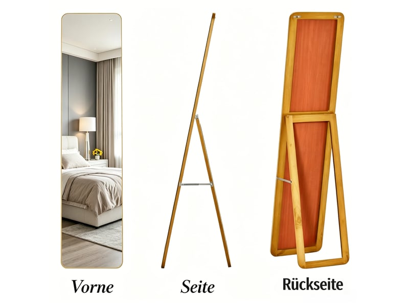  Miroir sur pied rectangulaire pleine longueur avec cadre stable, miroir de sol élégant  - Conforama D