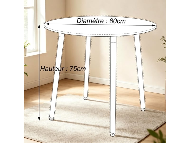  Ensemble table ronde 80 cm et 4 chaises de salle à manger, pieds en bois massif  - Conforama D