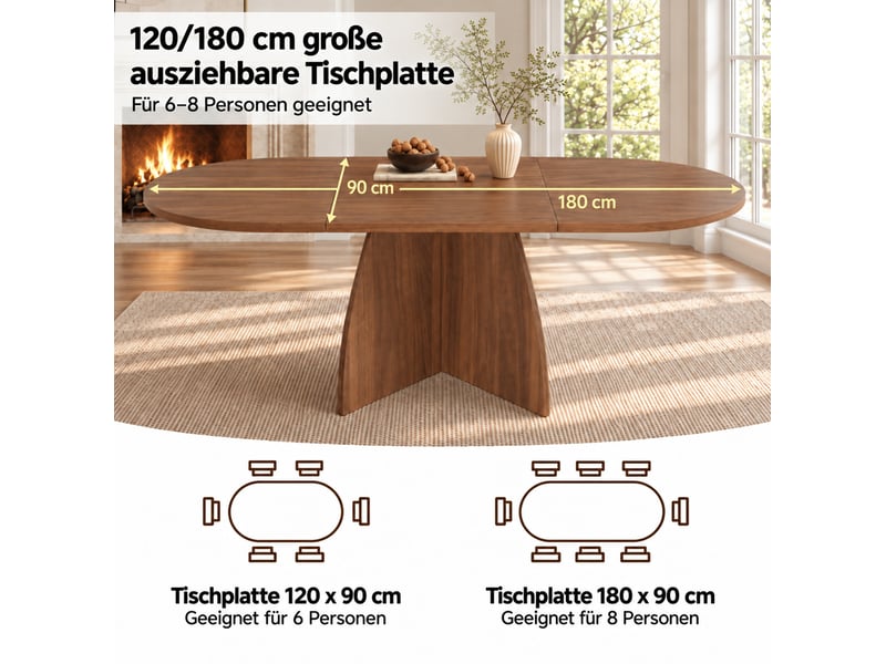  Table à manger extensible 120180x90 cm 6 à 8 personnes coloris noyer  - Conforama E