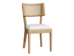Lot de 4 chaises de salle à manger en bois avec dossier en rotin et assise en lin, couleur bois