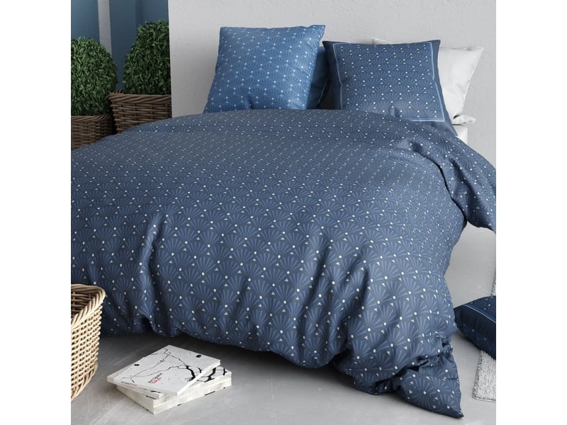  Parure housse de couette 240x220cm + 2 taies motif graphique bleu 100% coton - zumaia ZUMAIA - Conforama B