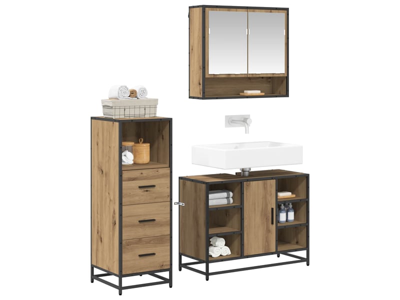 Ensemble de mobilier de salle de bain 3 pc chêne artisanal cf64305 - Conforama C