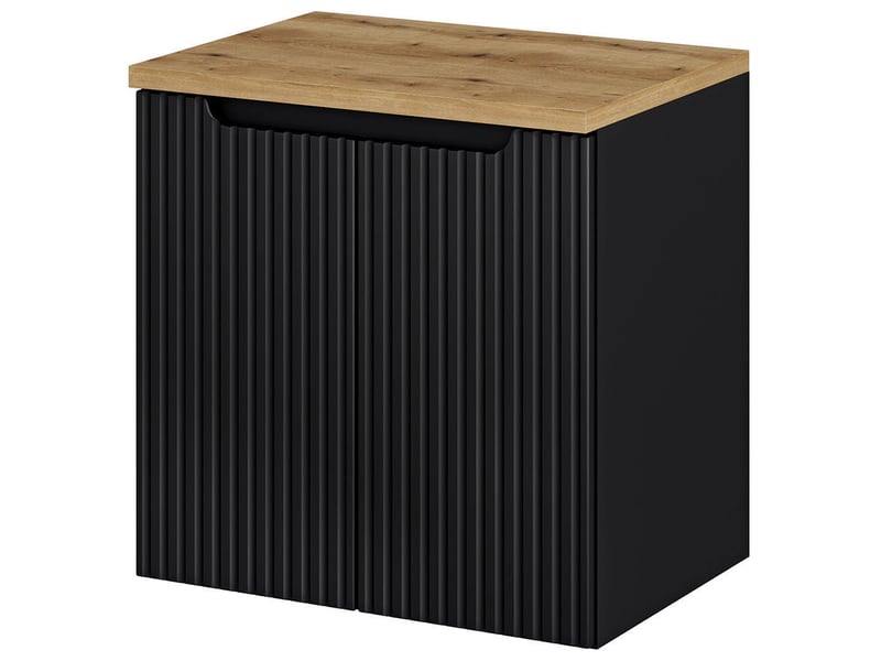  Meuble sous lavabo salle de bain rangement design avec 2 portes 60 x 60 x 40 cm noir effet chêne 03_0010016  - Conforama A