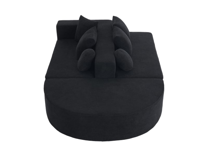  Canapé convertible, canapé 5 places avec 4 coussins carrés, 2 coussins ronds, en chenille, noir  - Conforama A
