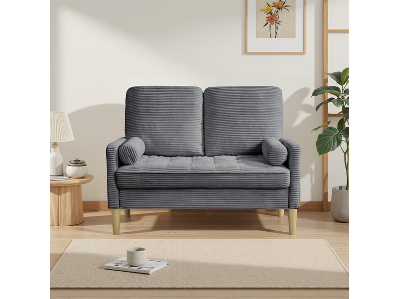  Canapé droit 2 places gris en velours côtelé 121 x 76 x 87 cm, style nordique, compact pour salon, chambre ou studio W3423P395377 - Conforama B