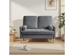 Canapé droit 2 places gris en velours côtelé 121 x 76 x 87 cm, style nordique, compact pour salon, chambre ou studio