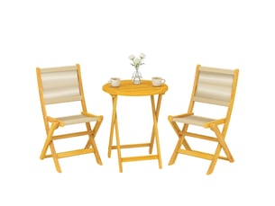 Ensemble de mobilier de balcon, 3 pièces, polyrotin et bois, ensemble de jardin pliable avec table et 2 chaises, respirant