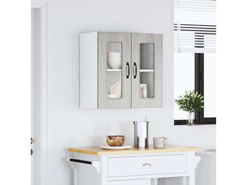 Armoire murale de cuisine avec porte vitrée kalmar bois d'ingénierie gris sonoma shl8679 - Conforama D