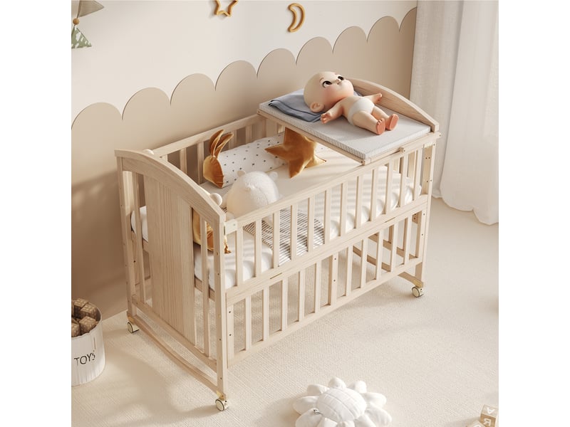 Lit bébé évolutif 1 place 120×60 cm, table à langer et roulettes - okmyhome- bois naturel, sans matelas - Conforama B