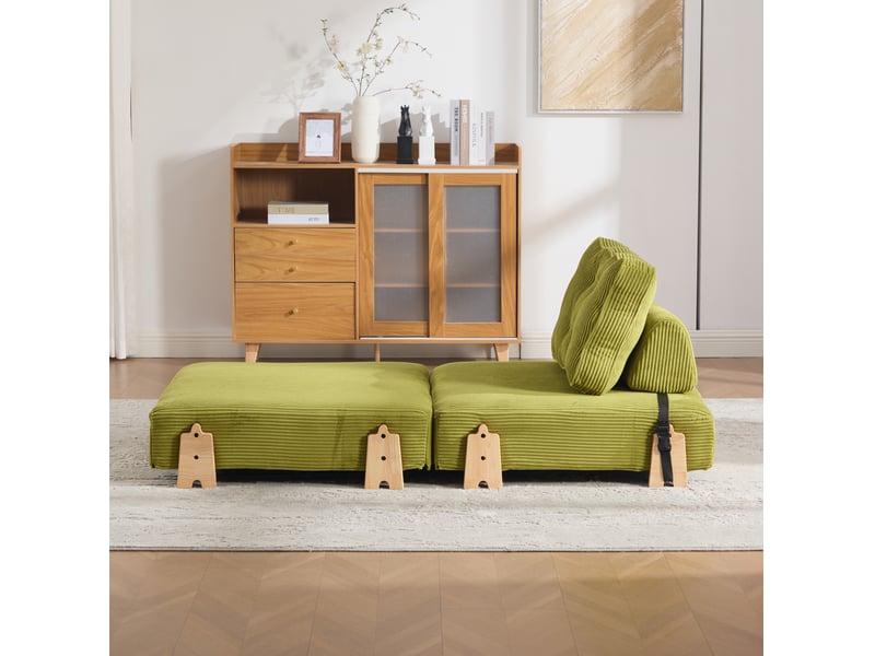  Fauteuil convertible modenvie 1 place en velours côtelé vert, avec pieds en bois, 90 x 86 x 84 cm  - Conforama E