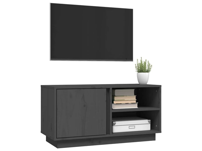  Meuble tv - banc tv - meuble de rangement gris 80x35x40,5 cm bois de pin massif  - Conforama D