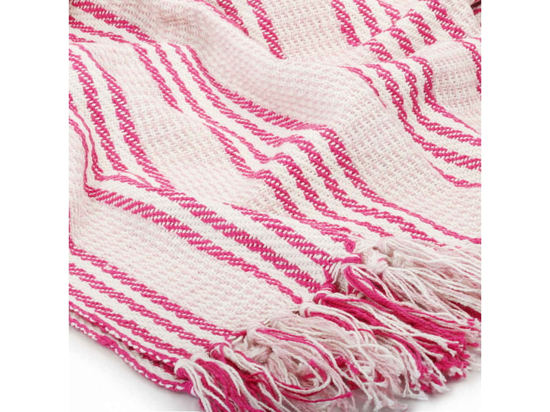  Couverture coton à rayures 220x250 cm rose et blanc  - Conforama E