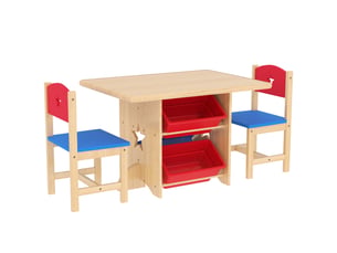 Table enfant avec 2 chaises ensemble table et chaises enfants 3 pièces en bois avec 4 bacs de bois rangement naturel