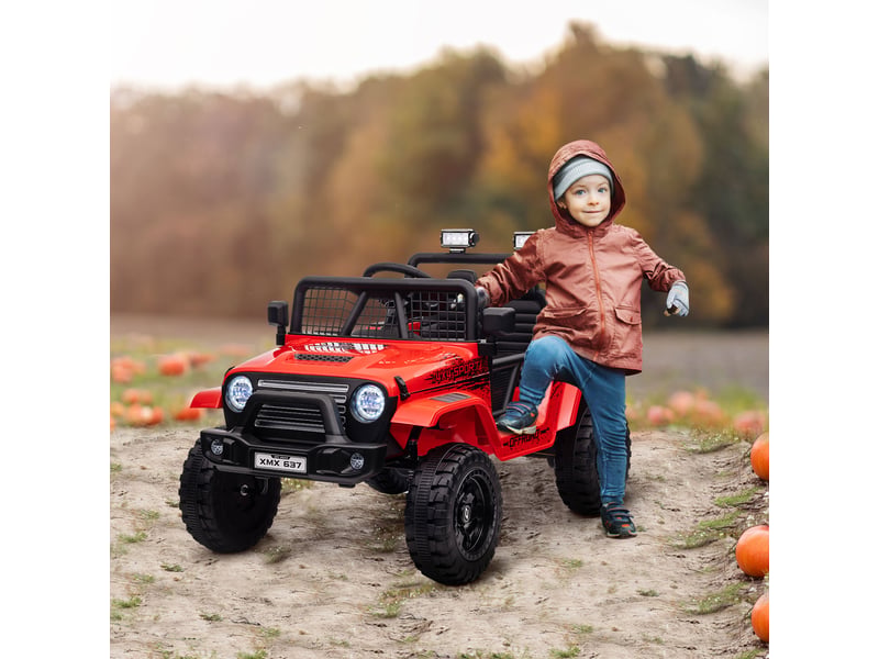  Voiture électrique pour enfants avec suspension souple, télécommande, phares led, klaxon, moteurs 12 v, en plastique et métal, rouge  - Conforama C