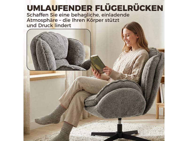  Fauteuil pivotant 360° en velours avec accoudoirs et base 4 branches gris 76x86x88 cm  - Conforama D