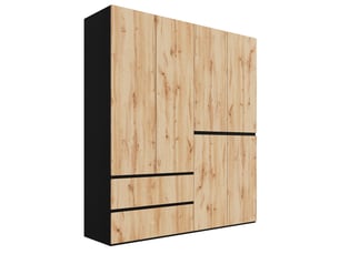 Armoire battante 180x50x200 cm, 2 tringles, 5 tiroirs, mdf, bois et noir, chambre et dressing, rangement vêtements déco