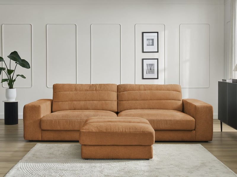  Bobochic canapé droit fixe 3 places sierra tissu texturé avec pouf orange SIERRA - Conforama D