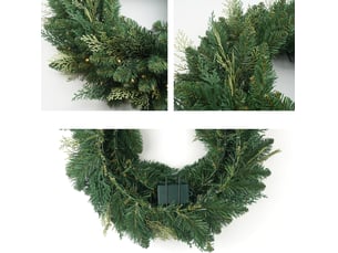 Couronne de noël pré-éclairée 40cm, branches de cyprès – led à pile avec minuterie, pour porte, fenêtre et mur