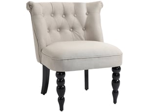 Fauteuil capitonné en tissu aspect lin pieds bois beige 67 x 67 x 78 cm