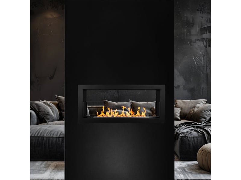 Montefalco 90 - foyer bioéthanol encastrable double face 90x40x15,2 cm avec brûleur en acier de 1,5 l - Conforama B