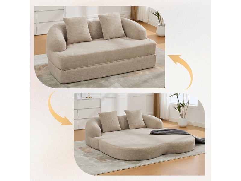  Canapé convertible 2 places 157x84x65 cm, canapé-lit avec dossier double, tissu chenille, sans montage, khaki OMNIGLINT TRADING LTD - Conforama B