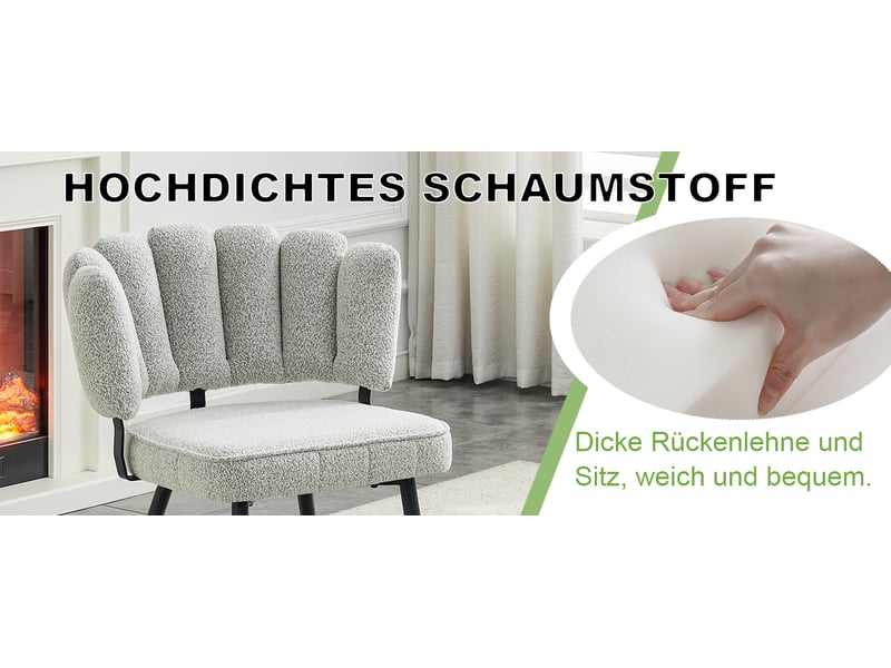  Lot de 2 chaises de salle à manger 48x46x80cm gris clair - en tissu bouclette (loopgarn) avec dossier en forme de fleur et pieds en métal noir  - Conforama E