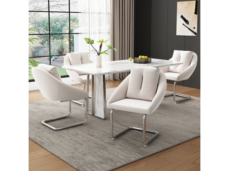 Chaise en velours beige pivotante – lot de 6 avec coussins – idéale salle à manger, salon et chambre – luxe - Conforama E