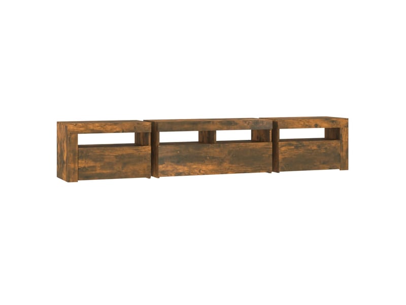  Meuble tv - banc tv - meuble de rangement avec lumières led chêne fumé 210x35x40 cm  - Conforama E