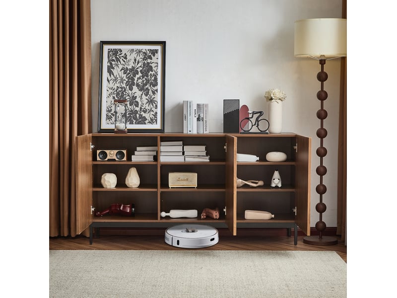 Buffet bas 150 x 40 x 80 cm brun foncé, 3 portes, design 3d ondulé et étagères réglables - Conforama C
