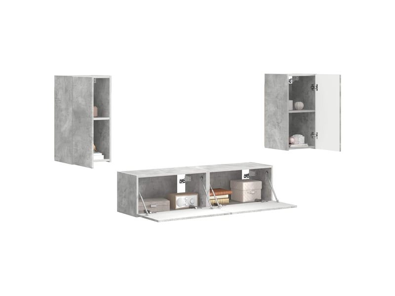  Ensemble meuble tv - banc tv - meuble de rangement 4 pcs gris béton bois d'ingénierie  - Conforama C