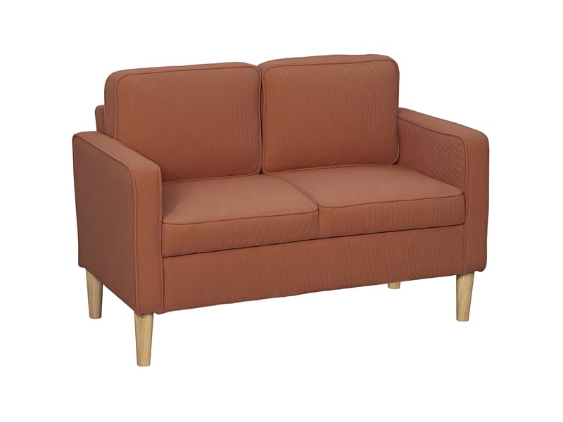  Canapé 2 places compact avec rangement 117 x 63 x 79 cm, revêtement effet velours côtelé, pieds en bois, orange  - Conforama A