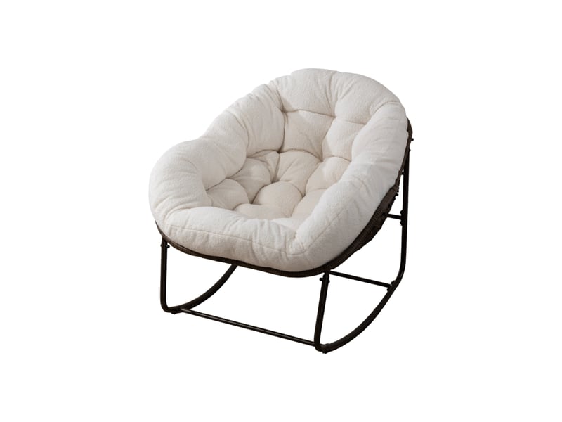 Fauteuil à bascule extérieur,78x106x90 cm,avec coussin,résine tressée,blanc - Conforama A