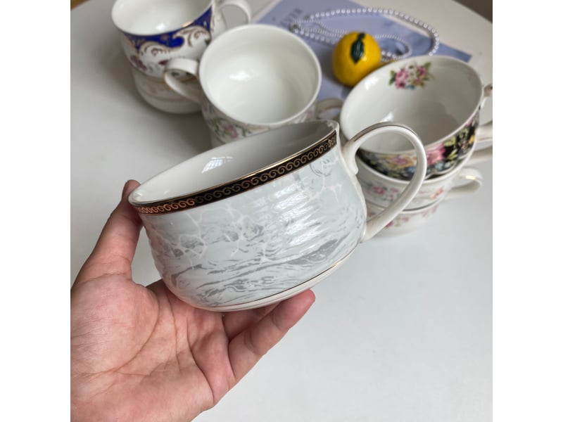  Tasse de petit-déjeuner en céramique, motif marbre, 14 × 7,8 cm  - Conforama B