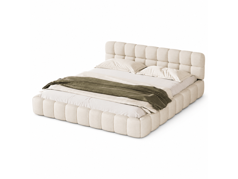  Lit 2 places 140x190 cm tissu lin coloris beige  - Conforama A