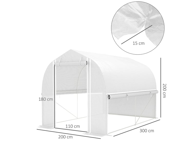  Serre de jardin 300x200x200 cm avec 4 fenêtres et porte enroulable acier galvanisé blanc  - Conforama D