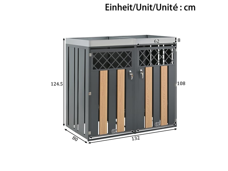  Cache-poubelles 4 portes verrouillables, ventilation en losange et toit végétalisable  - Conforama C