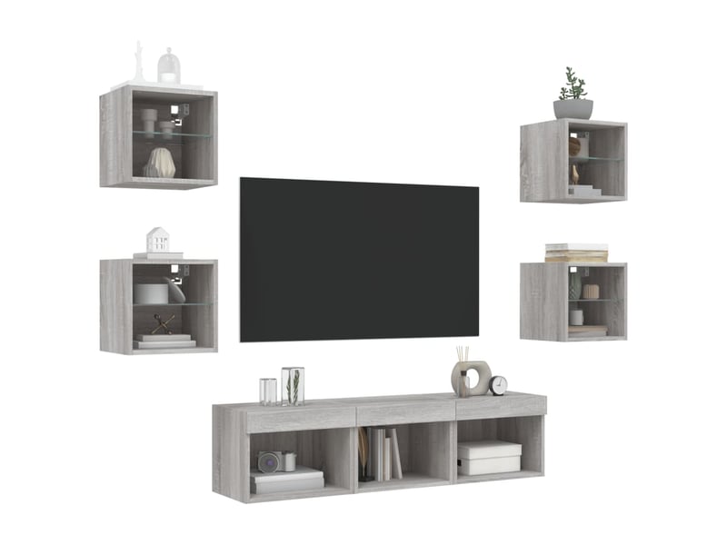  Unités murales tv avec led 7 pcs gris sonoma bois d'ingénierie  - Conforama D