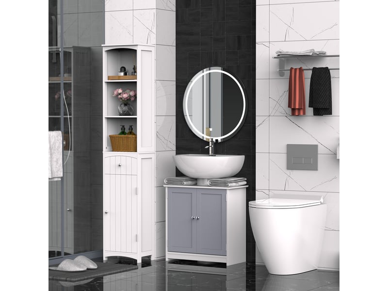  Meuble sous lavabo salle de bain, 2 portes et étagère, mdf gris et blanc, 60 x 30 x 60 cm  - Conforama C