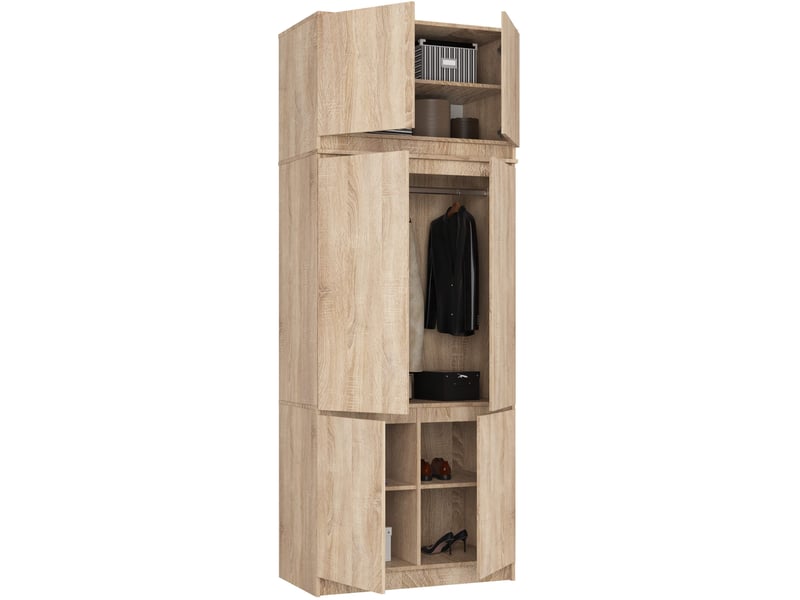  Armoire avec surmeuble s90 chêne sonoma 90 cm 6 portes façade chêne sonoma 6 étagères 90x51x235 cm  - Conforama B