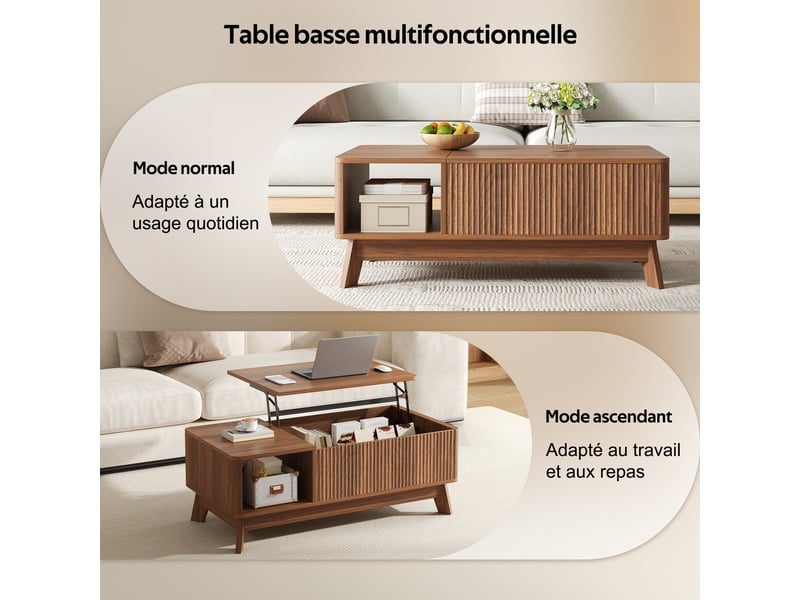  Table basse relevable effet noyer 1 niche 95x48cm  - Conforama D