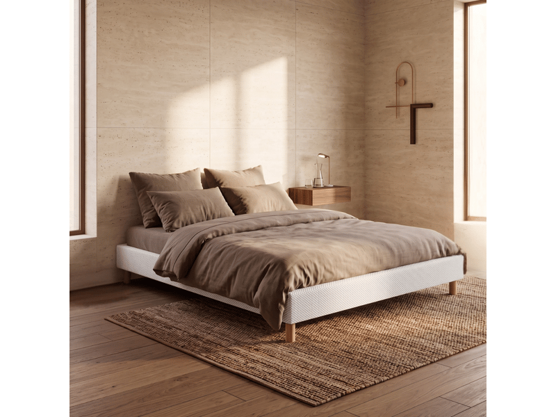  Sommier tissu deco 200x200 cm - tissu mesh 3d blanc - cadre de lit avec pieds bois inclus C02-DECO10 200/200 3DBL - Conforama B