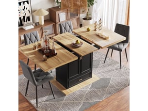 Table à manger extensible 110-140x80x75 cm avec rangement intégré, plateau mdf haute densité, métal, couleur naturel