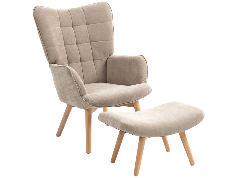  Fauteuil de salon avec repose-pied, dossier haut et accoudoirs, fauteuil d'appoint capitonné en velours côtelé, marron  - Conforama B