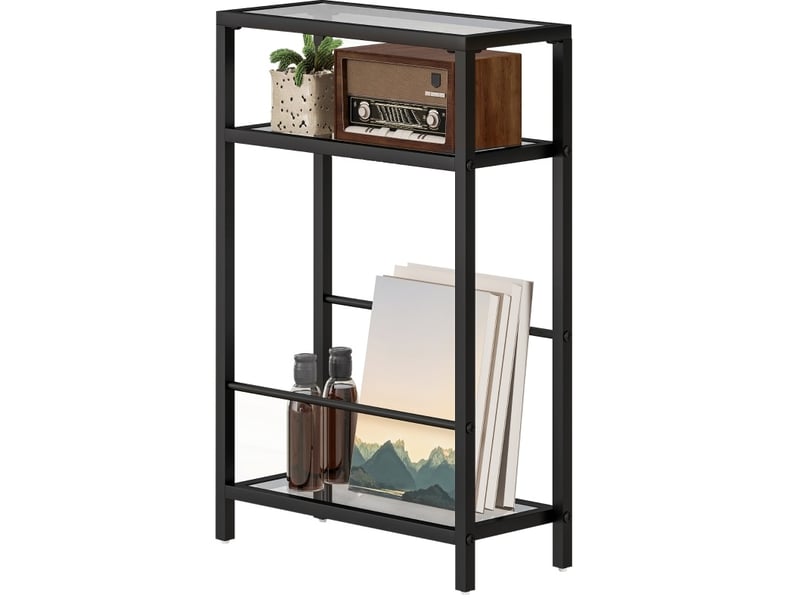  Table d’appoint 3 niveaux en verre trempé, cadre en acier noir, 40 x 18 x 62 cm  - Conforama A