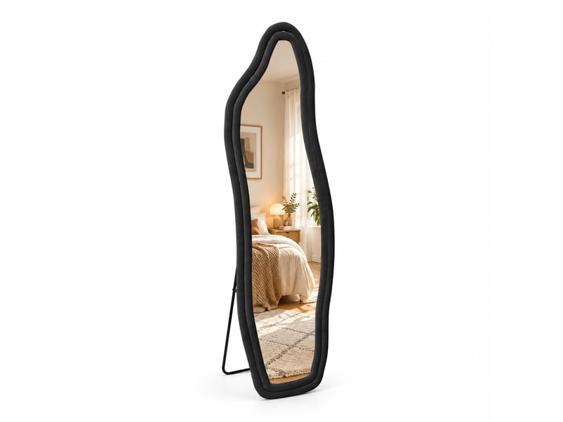 Miroir sur pied – forme organique irrégulière – cadre en velours – miroir en verre trempé haute définition - Conforama A